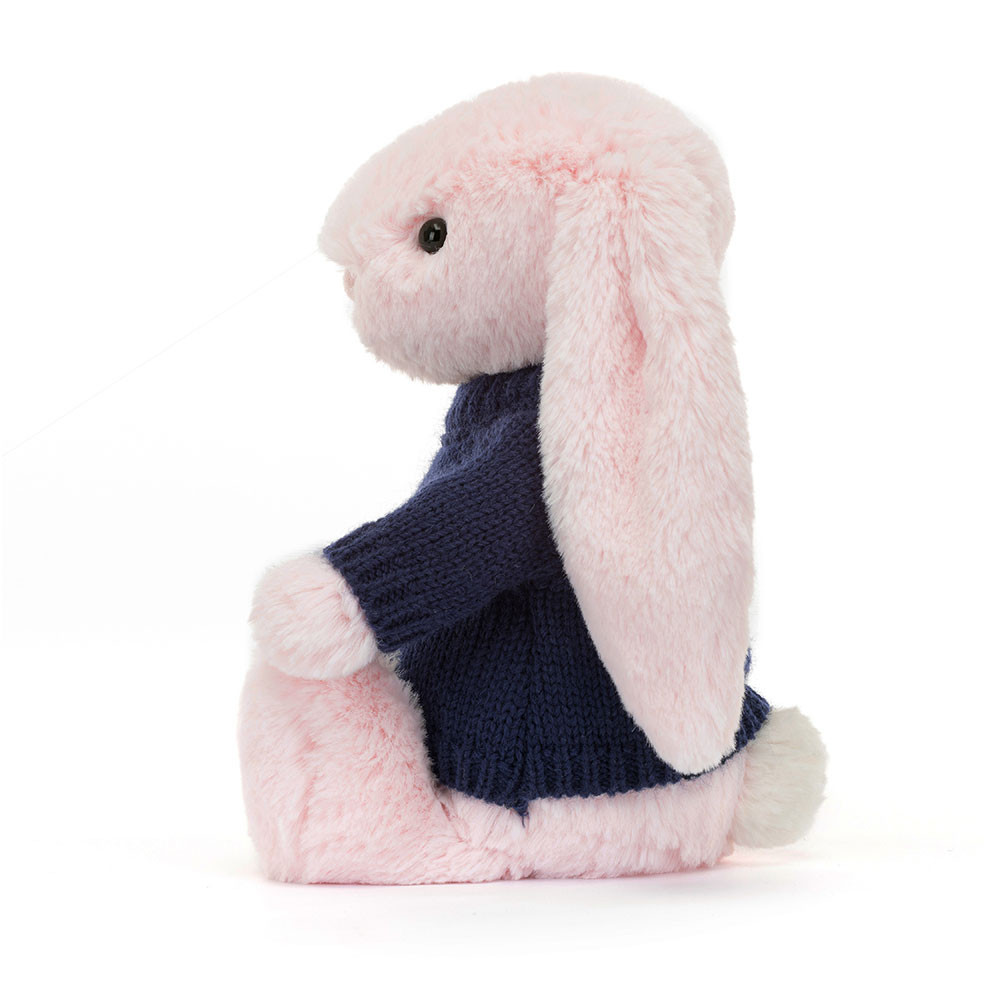 Bashful Pink Bunny with Personalized Navy Jumper - Image 3